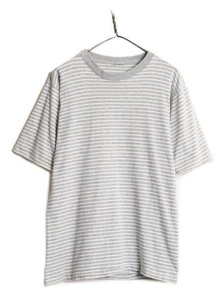 90s ボーダー 半袖 Tシャツ メンズ S 程/ 古着 90年代 オールド ヘビーウェイト シングルステッチ クルーネック 袖 ダブル 2トーン 灰 白