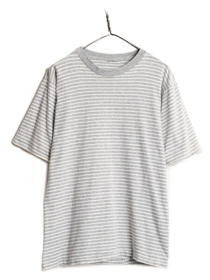 90s ボーダー 半袖 Tシャツ メンズ S 程/ 古着 90年代 オールド ヘビーウェイト シングルステッチ クルーネック 袖 ダブル 2トーン 灰 白
