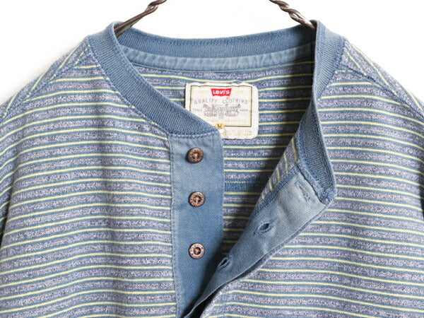 90s リーバイス ヘンリーネック ボーダー 半袖 Tシャツ メンズ M 90年代 オールド LEVIS ヘビーウェイト コットン マルチカラー カットソー