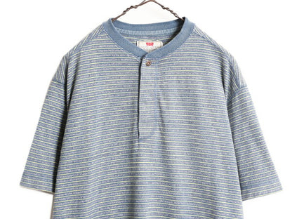 90s リーバイス ヘンリーネック ボーダー 半袖 Tシャツ メンズ M 90年代 オールド LEVIS ヘビーウェイト コットン マルチカラー カットソー