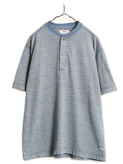 90s リーバイス ヘンリーネック ボーダー 半袖 Tシャツ メンズ M 90年代 オールド LEVIS ヘビーウェイト コットン マルチカラー カットソー