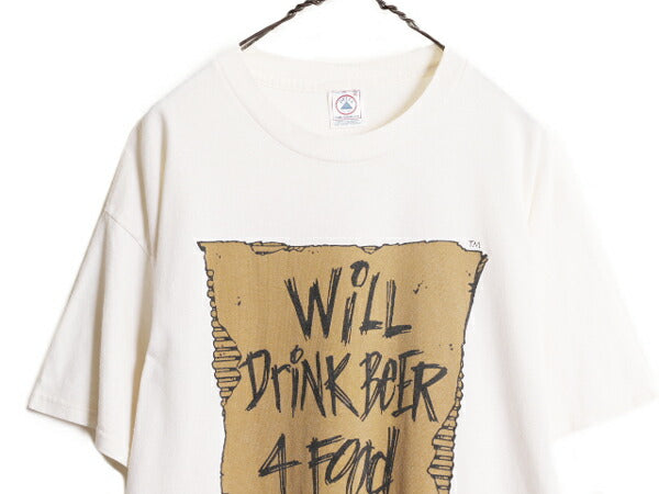 90s ダンボール アート ジョーク メッセージ プリント 半袖 Tシャツ メンズ XL / 90年代 オールド ヘビーウェイト 大きいサイズ 当時物 白