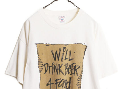 90s ダンボール アート ジョーク メッセージ プリント 半袖 Tシャツ メンズ XL / 90年代 オールド ヘビーウェイト 大きいサイズ 当時物 白