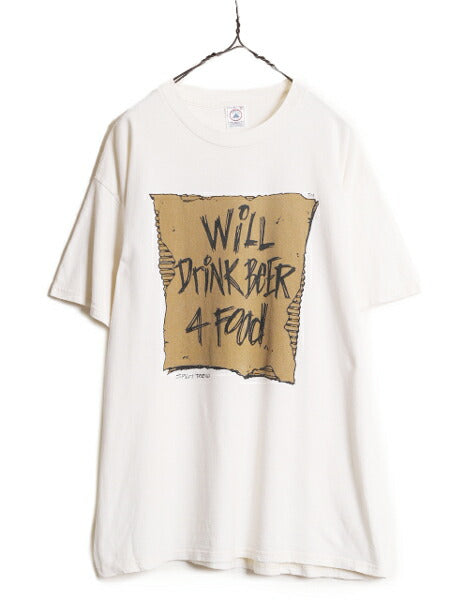 90s ダンボール アート ジョーク メッセージ プリント 半袖 Tシャツ メンズ XL / 90年代 オールド ヘビーウェイト 大きいサイズ 当時物 白