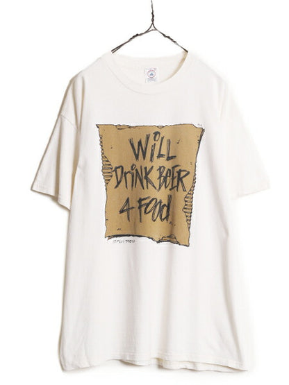 90s ダンボール アート ジョーク メッセージ プリント 半袖 Tシャツ メンズ XL / 90年代 オールド ヘビーウェイト 大きいサイズ 当時物 白