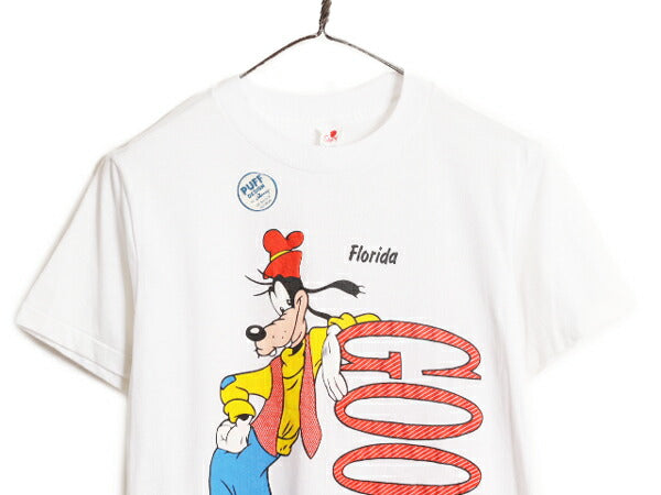 デッドストック 80s USA製 ディズニー オフィシャル グーフィー プリント Tシャツ S 新品 ヴィンテージ キャラクター シングルステッチ 白