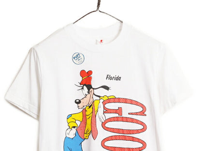 デッドストック 80s USA製 ディズニー オフィシャル グーフィー プリント Tシャツ S 新品 ヴィンテージ キャラクター シングルステッチ 白