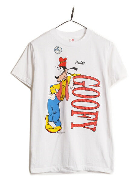 デッドストック 80s USA製 ディズニー オフィシャル グーフィー プリント Tシャツ S 新品 ヴィンテージ キャラクター シングルステッチ 白