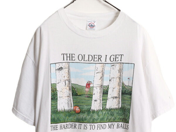 90s ジョーク イラスト キャラクター プリント 半袖 Tシャツ メンズ XL 古着 オールド メッセージ アート 大きいサイズ ヘビーウェイト 白