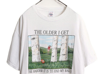 90s ジョーク イラスト キャラクター プリント 半袖 Tシャツ メンズ XL 古着 オールド メッセージ アート 大きいサイズ ヘビーウェイト 白