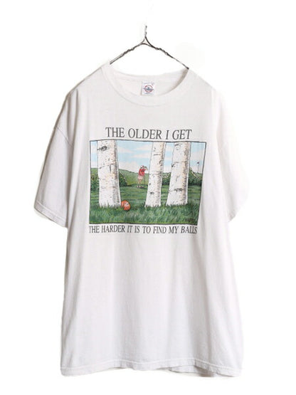 90s ジョーク イラスト キャラクター プリント 半袖 Tシャツ メンズ XL 古着 オールド メッセージ アート 大きいサイズ ヘビーウェイト 白