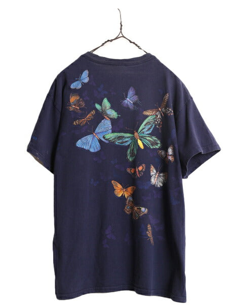 00s 蝶 アート イラスト 両面 プリント 半袖 Tシャツ メンズ XL 古着 00年代 オールド アニマル ヘビーウェイト 大きいサイズ グラフィック