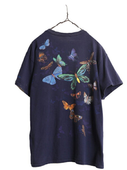 00s 蝶 アート イラスト 両面 プリント 半袖 Tシャツ メンズ XL 古着 00年代 オールド アニマル ヘビーウェイト 大きいサイズ グラフィック