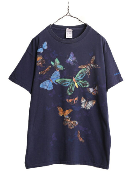 00s 蝶 アート イラスト 両面 プリント 半袖 Tシャツ メンズ XL 古着 00年代 オールド アニマル ヘビーウェイト 大きいサイズ グラフィック