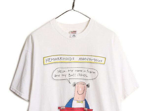 90s ジョーク イラスト プリント 半袖 Tシャツ メンズ XL / 90年代 オールド メッセージ アート キャラクター ヘビーウェイト 大きいサイズ
