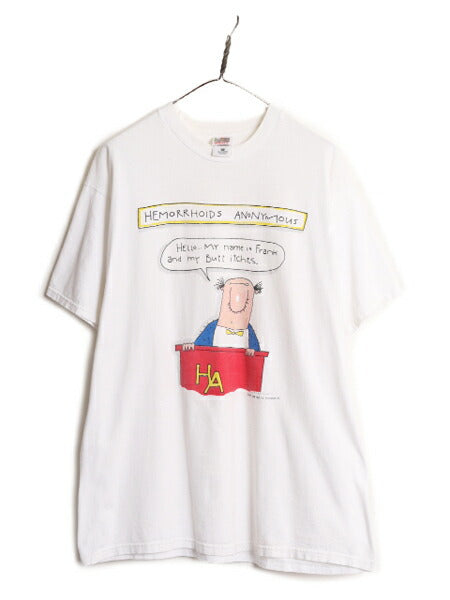 90s ジョーク イラスト プリント 半袖 Tシャツ メンズ XL / 90年代 オールド メッセージ アート キャラクター ヘビーウェイト 大きいサイズ