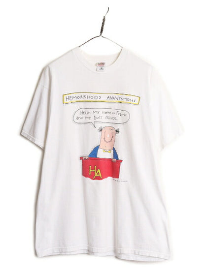 90s ジョーク イラスト プリント 半袖 Tシャツ メンズ XL / 90年代 オールド メッセージ アート キャラクター ヘビーウェイト 大きいサイズ