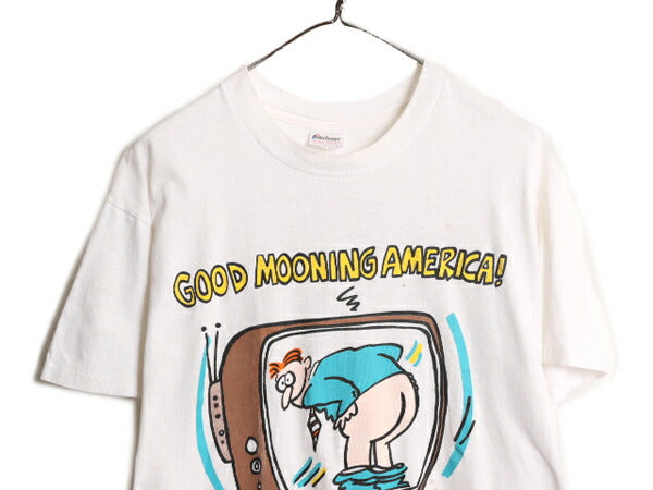 80s USA製 ジョーク イラスト プリント 半袖 Tシャツ メンズ L ヴィンテージ アート ポップ シュール ヘビーウェイト シングルステッチ 白