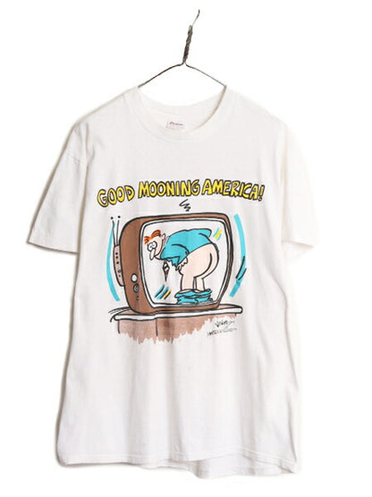 80s USA製 ジョーク イラスト プリント 半袖 Tシャツ メンズ L ヴィンテージ アート ポップ シュール ヘビーウェイト シングルステッチ 白