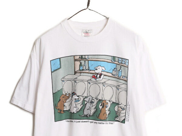 90s ジョーク イラスト プリント 半袖 Tシャツ メンズ XL / 90年代 オールド キャラクター アート ドッグ シングルステッチ ヘビーウェイト
