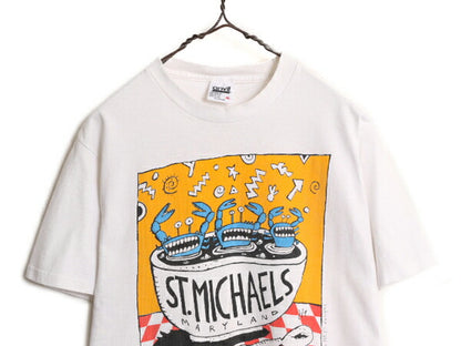 80s USA製 BIG HEAD designs アート イラスト プリント 半袖 Tシャツ メンズ M 80年代 ヴィンテージ カニ ヘビーウェイト シングルステッチ