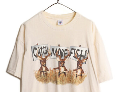 90s シカ ジョーク イラスト プリント 半袖 Tシャツ メンズ XL 90年代 オールド アート メッセージ アニマル ヘビーウェイト 大きいサイズ