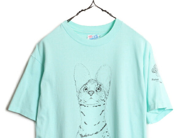 90s USA製 ネコ アート イラスト プリント 半袖 Tシャツ メンズ レディース M / オールド シングルステッチ アニマル ヘビーウェイト 企業