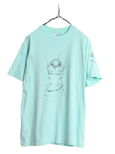 90s USA製 ネコ アート イラスト プリント 半袖 Tシャツ メンズ レディース M / オールド シングルステッチ アニマル ヘビーウェイト 企業