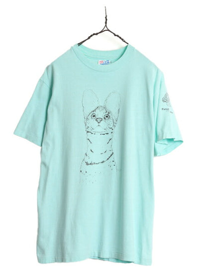 90s USA製 ネコ アート イラスト プリント 半袖 Tシャツ メンズ レディース M / オールド シングルステッチ アニマル ヘビーウェイト 企業