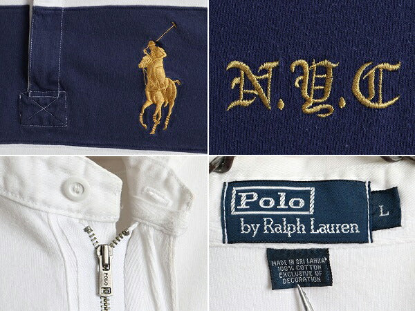 ビッグポニー ■ POLO ポロ ラルフローレン ボーダー 長袖 ラガーシャツ ( メンズ L ) 古着 ラグビー ラグビーシャツ 2トーン ジップネック