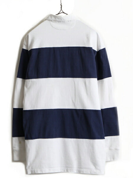 ビッグポニー ■ POLO ポロ ラルフローレン ボーダー 長袖 ラガーシャツ ( メンズ L ) 古着 ラグビー ラグビーシャツ 2トーン ジップネック