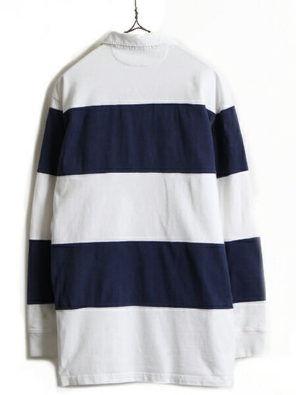 ビッグポニー ■ POLO ポロ ラルフローレン ボーダー 長袖 ラガーシャツ ( メンズ L ) 古着 ラグビー ラグビーシャツ 2トーン ジップネック