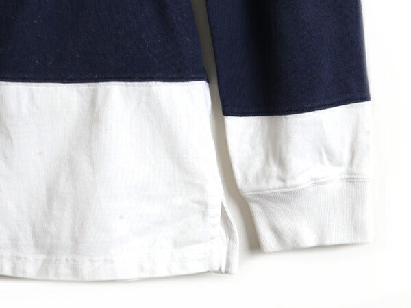ビッグポニー ■ POLO ポロ ラルフローレン ボーダー 長袖 ラガーシャツ ( メンズ L ) 古着 ラグビー ラグビーシャツ 2トーン ジップネック