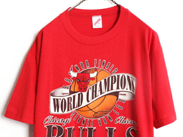 90s USA製 NBA ブルズ プリント 半袖 Tシャツ メンズ XL / 古着 90年代 オールド キャラクター アート バスケ ジョーダン シングルステッチ