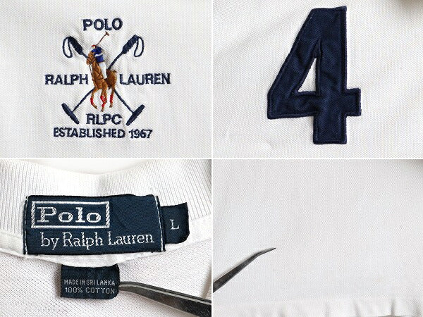90s ミドルポニー ■ POLO ポロ ラルフローレン 鹿の子 半袖 ポロシャツ ( メンズ L ) 古着 90年代 オールド 半袖シャツ ナンバリング 白