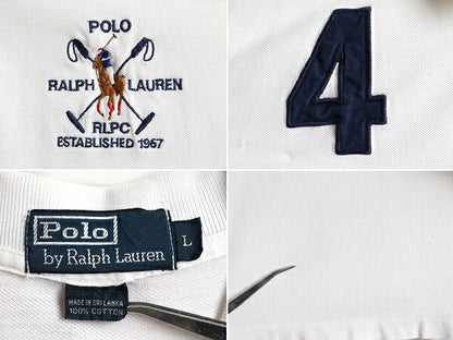 90s ミドルポニー ■ POLO ポロ ラルフローレン 鹿の子 半袖 ポロシャツ ( メンズ L ) 古着 90年代 オールド 半袖シャツ ナンバリング 白
