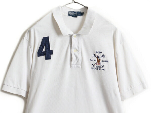 90s ミドルポニー ■ POLO ポロ ラルフローレン 鹿の子 半袖 ポロシャツ ( メンズ L ) 古着 90年代 オールド 半袖シャツ ナンバリング 白