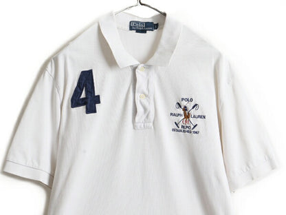 90s ミドルポニー ■ POLO ポロ ラルフローレン 鹿の子 半袖 ポロシャツ ( メンズ L ) 古着 90年代 オールド 半袖シャツ ナンバリング 白