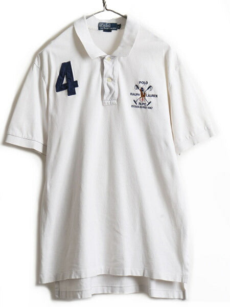 90s ミドルポニー ■ POLO ポロ ラルフローレン 鹿の子 半袖 ポロシャツ ( メンズ L ) 古着 90年代 オールド 半袖シャツ ナンバリング 白