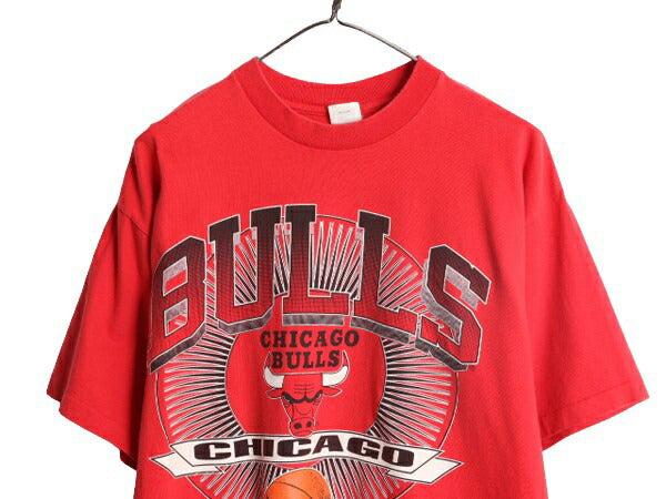 90s USA製 NBA オフィシャル ブルズ プリント 半袖 Tシャツ メンズ L 古着 オールド キャラクター バスケ シングルステッチ ヘビーウェイト