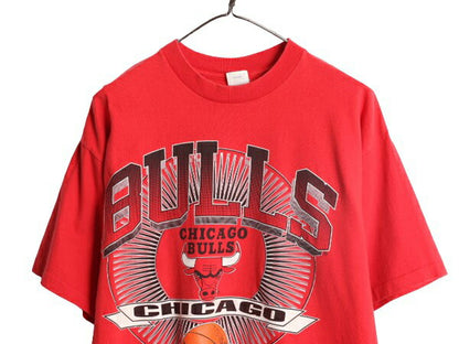 90s USA製 NBA オフィシャル ブルズ プリント 半袖 Tシャツ メンズ L 古着 オールド キャラクター バスケ シングルステッチ ヘビーウェイト