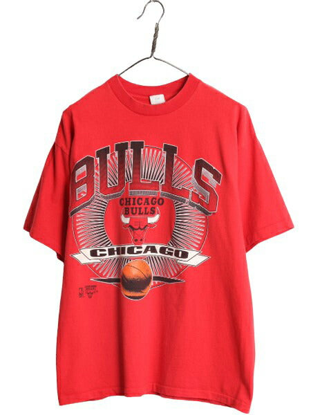 90s USA製 NBA オフィシャル ブルズ プリント 半袖 Tシャツ メンズ L 古着 オールド キャラクター バスケ シングルステッチ ヘビーウェイト