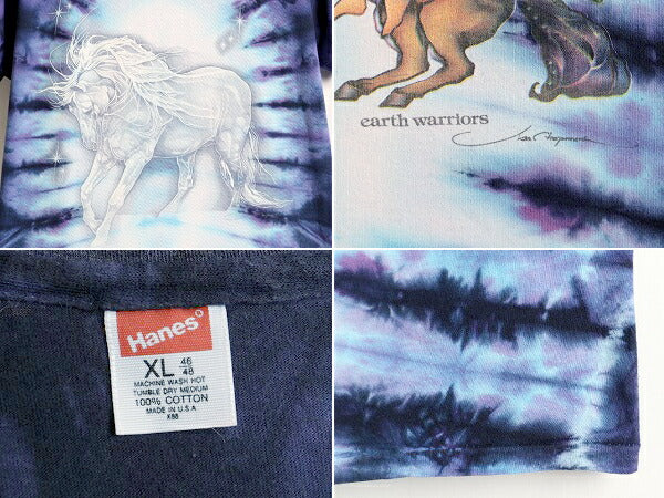 80s USA製 ■ ヘインズ 両面 プリント タイダイ 半袖 Tシャツ ( XL メンズ 小さめ L 程) 古着 80年代 ビンテージ HANES アニマル 動物 馬