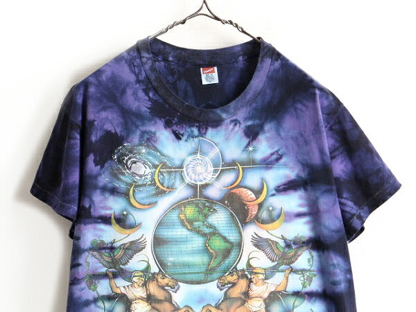 80s USA製 ■ ヘインズ 両面 プリント タイダイ 半袖 Tシャツ ( XL メンズ 小さめ L 程) 古着 80年代 ビンテージ HANES アニマル 動物 馬