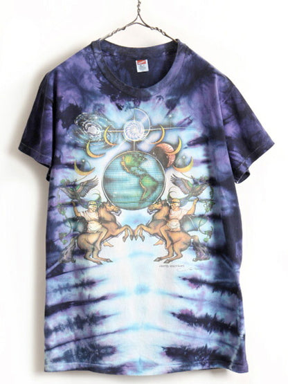 80s USA製 ■ ヘインズ 両面 プリント タイダイ 半袖 Tシャツ ( XL メンズ 小さめ L 程) 古着 80年代 ビンテージ HANES アニマル 動物 馬