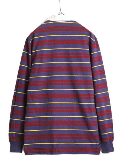 90s USA製 ポロ ラルフローレン ボーダー 長袖 ラガーシャツ メンズ S / オールド POLO 長袖シャツ ラグビー ヘビーウェイト ポケット付き