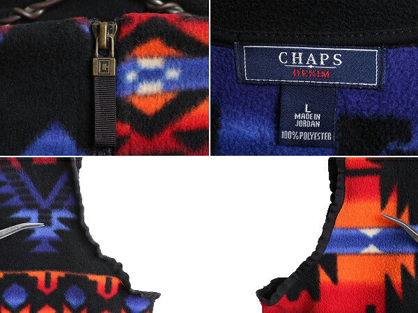 チャップス ラルフローレン ネイティブ フリース ベスト レディース L / 古着 CHAPS DENIM POLO 重ね着 前開き 総柄 ハイネック フルジップ