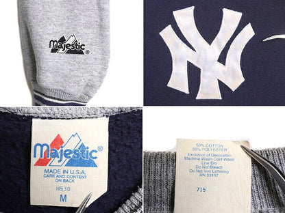 90s USA製 MLB Majestic ヤンキース スウェット スタジャン メンズ M オールド マジェスティック トレーナー ジャケット ジャンパー 裏起毛