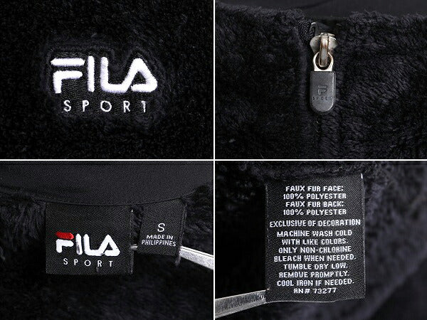 フィラ パイル フリース ジャケット レディース S / FILA SPORT フルジップ ボア ブルゾン ハイネック ジャンパー ワンポイント ブラック