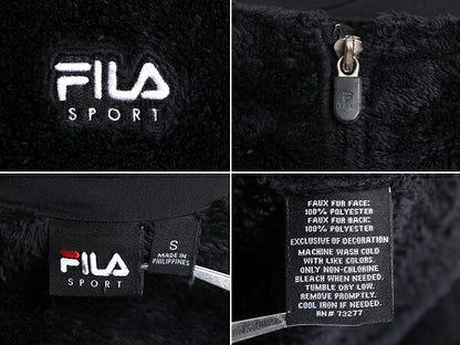 フィラ パイル フリース ジャケット レディース S / FILA SPORT フルジップ ボア ブルゾン ハイネック ジャンパー ワンポイント ブラック